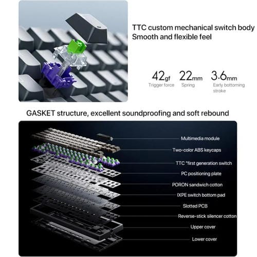 Teclado Mecánico Xiaomi Mk71 Pro con Cable, 2.4G y Bluetooth, Triple Modo para Juegos (Moon Rock)