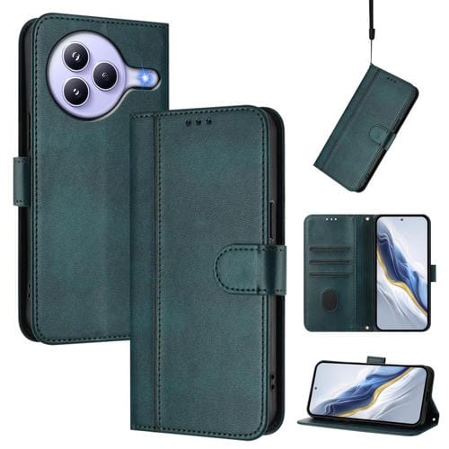 Funda de cuero retro con hebilla y empalme de lĂnea para Xiaomi Civi 5 Pro 5G (verde oscuro)