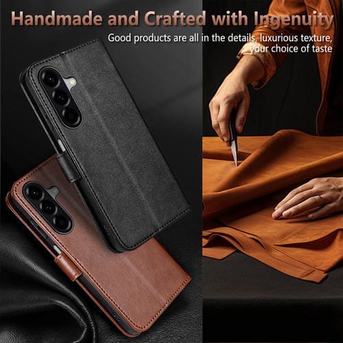 Funda de piel de oveja con tapa AZNS para Samsung Galaxy A17 5G (negra)