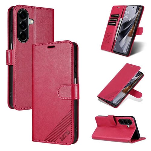 Funda de piel de oveja con tapa AZNS para Samsung Galaxy A17 5G (roja)