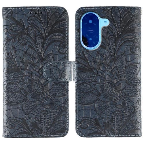 Funda de cuero con tapa y estampado floral para Redmi A5 4G (171,7 mm) / Poco C71 4G (azul oscuro)