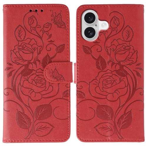 Funda de piel con estampado de mariposa rosa para iPhone 17 (roja)