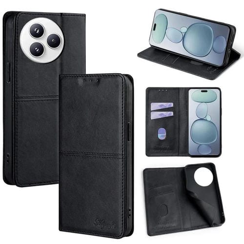 Funda de cuero magnético con textura de vaca para Xiaomi Civi 5 Pro 5G (negro)