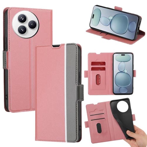 Funda de cuero con textura de sarga y botones laterales para Xiaomi Civi 5 Pro 5G (rosa)