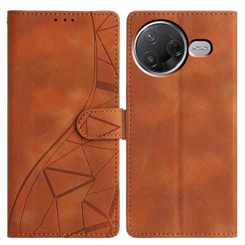 Funda de cuero con relieve de triángulos para Redmi K80/K80 Pro (marrón)