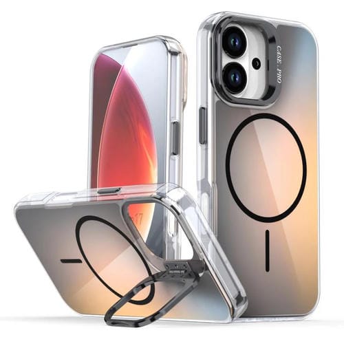 Funda Magsafe con soporte para lente degradado y decoloración para iPhone 17 (negra)