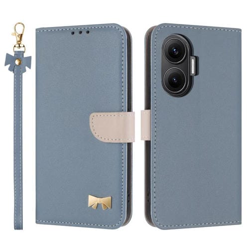 Funda de cuero con lazo metálico y correa para la mano para Redmi Turbo 4 Pro / Poco X7 Pro (azul claro)