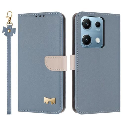 Funda de cuero con lazo metálico y correa de mano para Redmi Note 14S 4G (azul claro)