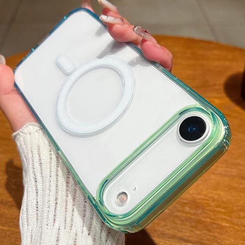 Funda MagSafe transparente con degradado de color en contraste para iPhone 17 Air (verde y azul)