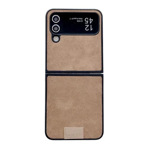Funda de piel de cordero y corcho para Samsung Galaxy Z Flip3 5G, color marrón (borde negro)