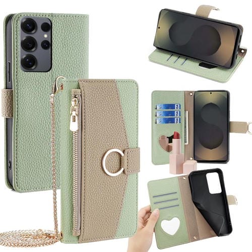 Funda de cuero con textura de lichi cruzada para Samsung Galaxy S25 Ultra 5G (verde)