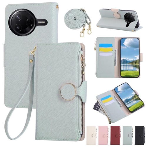 Funda de cuero con hebilla redonda y cremallera para Redmi K80 Pro / Poco F7 Ultra, con correa cruzada (azul cielo)