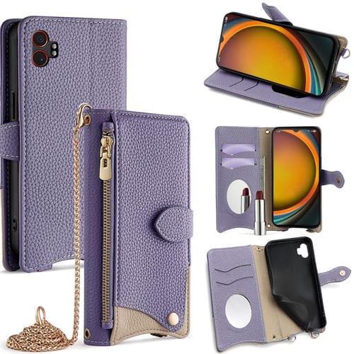 Funda de cuero de lichi con diseño de cola de pez y cadena cruzada para Samsung Galaxy XCover7 Pro (morado)