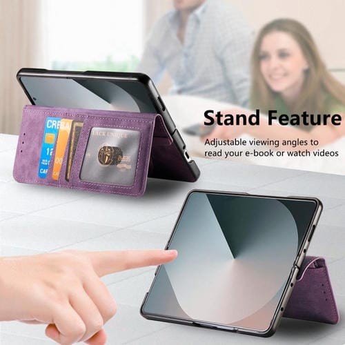Funda de cuero con cremallera magnética MagSafe retro para Samsung Galaxy Z Fold 7 5G (morado)