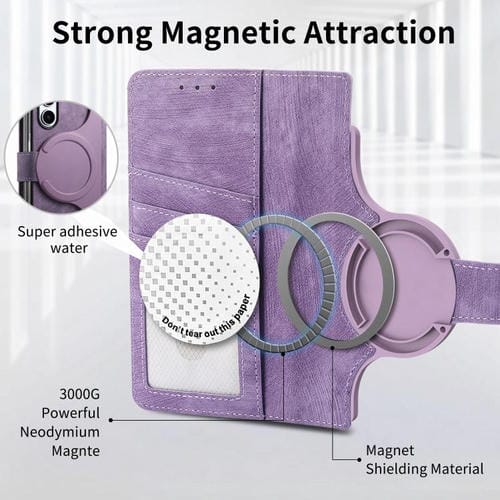 Funda de cuero con cremallera magnética MagSafe retro para Samsung Galaxy Z Fold 7 5G (morado)