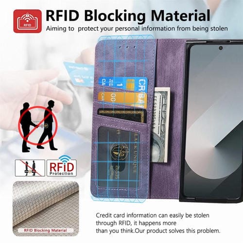 Funda de cuero con cremallera magnética MagSafe retro para Samsung Galaxy Z Fold 7 5G (morado)