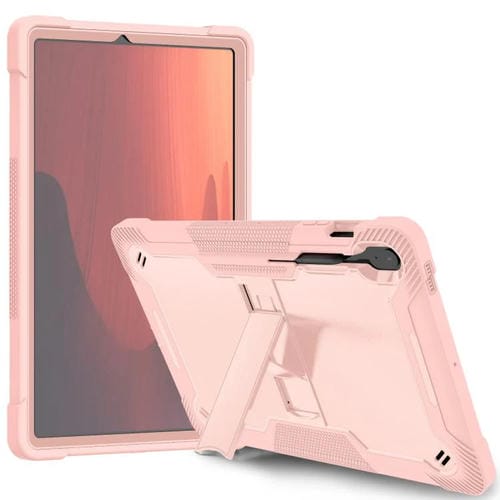 Funda híbrida de silicona a prueba de golpes para Samsung Galaxy Tab S10 FE+ con soporte (oro rosa)