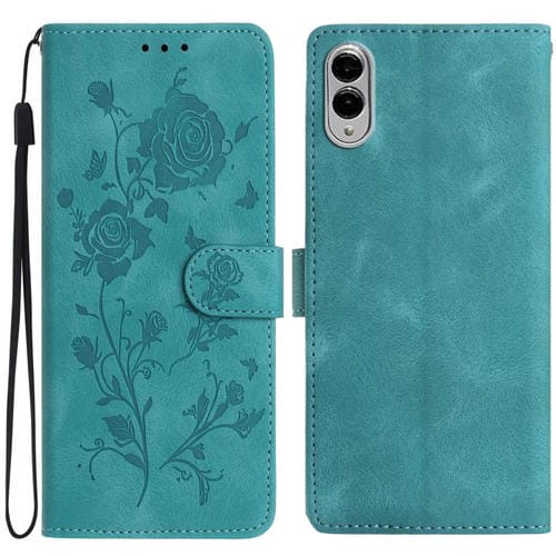 Funda de cuero con estampado floral en relieve para Samsung Galaxy S25 Edge 5G (verde)