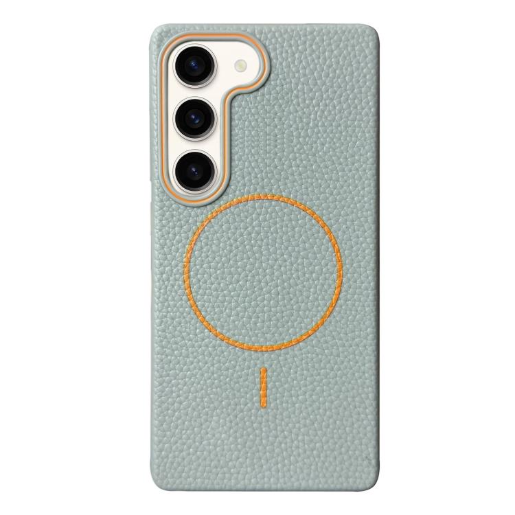 Funda de TPU con textura de lichi MagSafe para Samsung Galaxy S22 5G (azul y naranja)