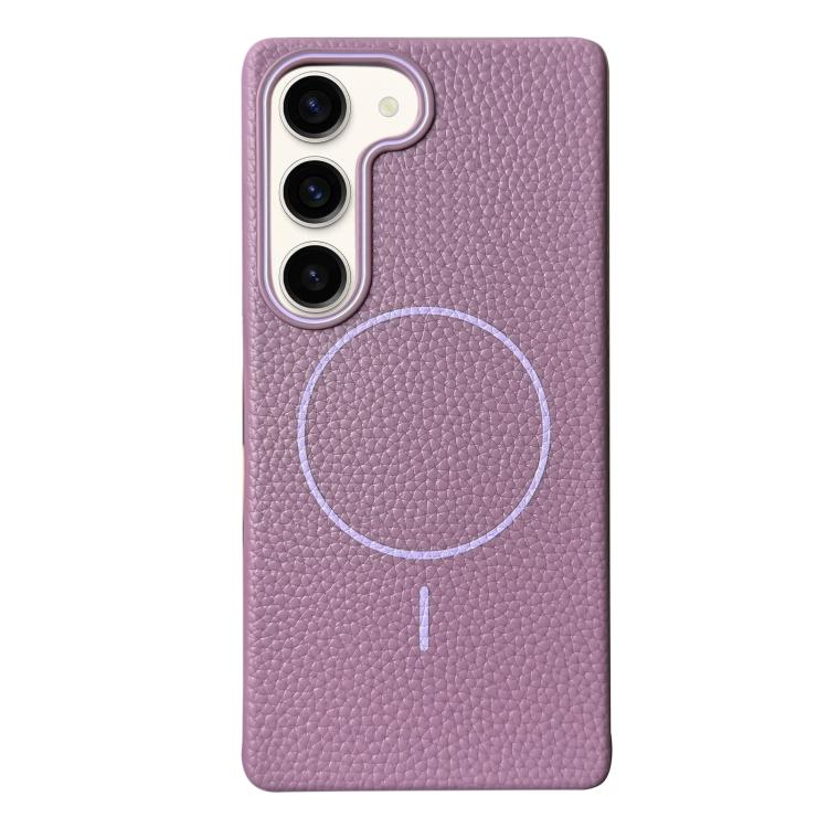 Funda de TPU con textura de lichi MagSafe para Samsung Galaxy S23 5G (morado atardecer)