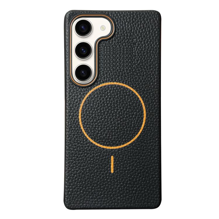 Funda de TPU con textura de lichi MagSafe para Samsung Galaxy S23+ 5G (negro y naranja)