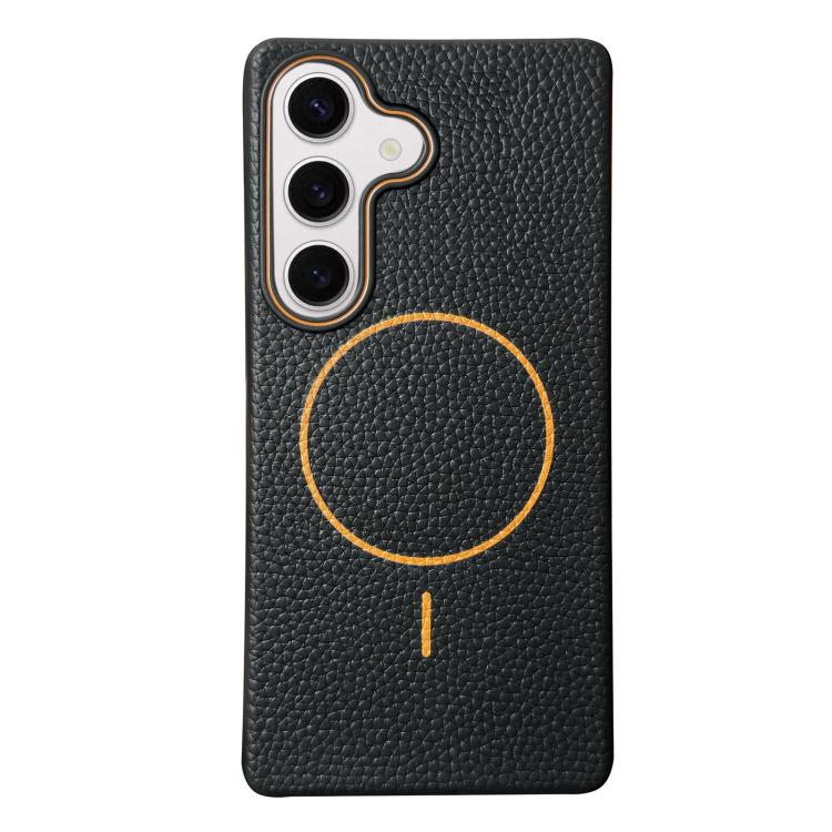 Funda de TPU con textura de lichi MagSafe para Samsung Galaxy S24 FE 5G (negro y naranja)