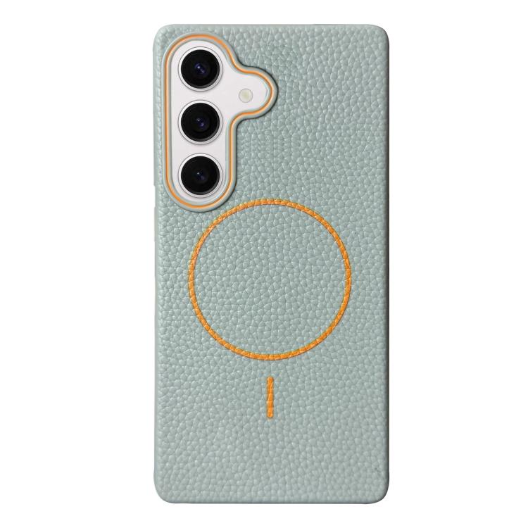Funda de TPU con textura de lichi MagSafe para Samsung Galaxy S24+ 5G (azul y naranja)