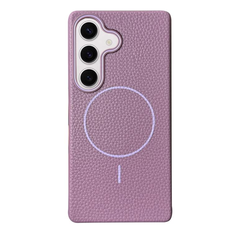 Funda de TPU con textura de lichi MagSafe para Samsung Galaxy S24+ 5G (morado atardecer)