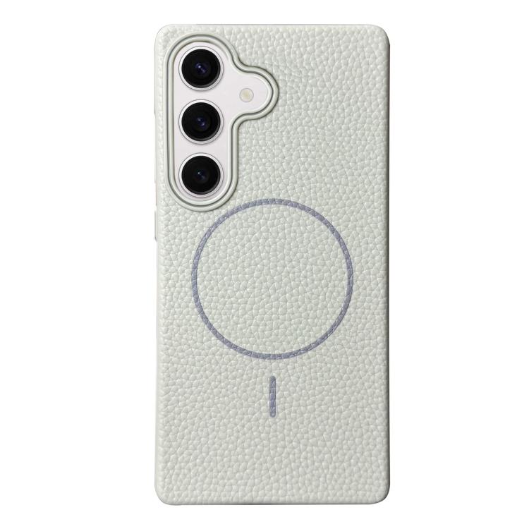 Funda de TPU con textura de lichi MagSafe para Samsung Galaxy S24+ 5G (blanco y gris)
