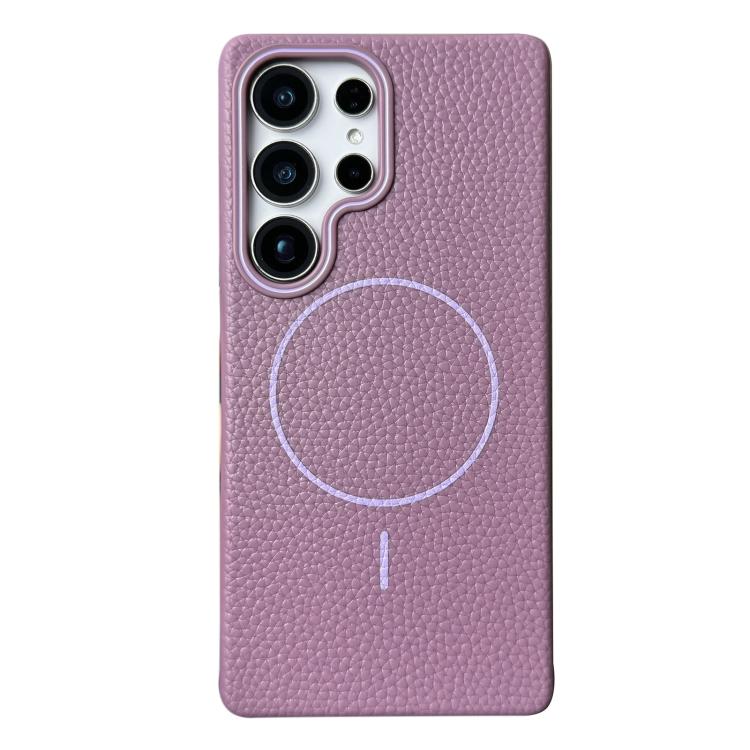 Funda de TPU con textura de lichi MagSafe para Samsung Galaxy S24 Ultra 5G (morado atardecer)