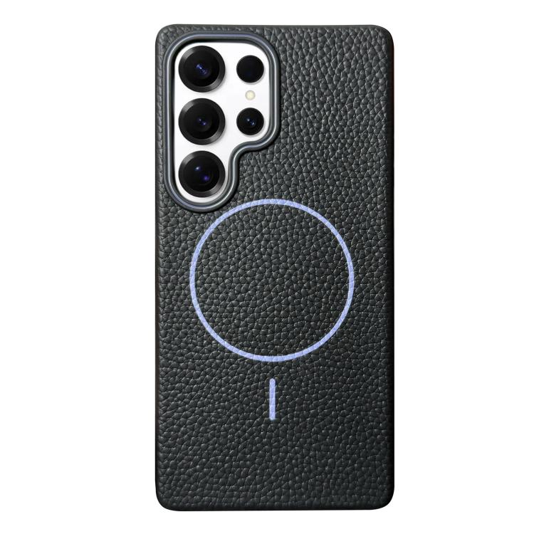Funda de TPU con textura de lichi MagSafe para Samsung Galaxy S25 Ultra 5G (negro y morado)