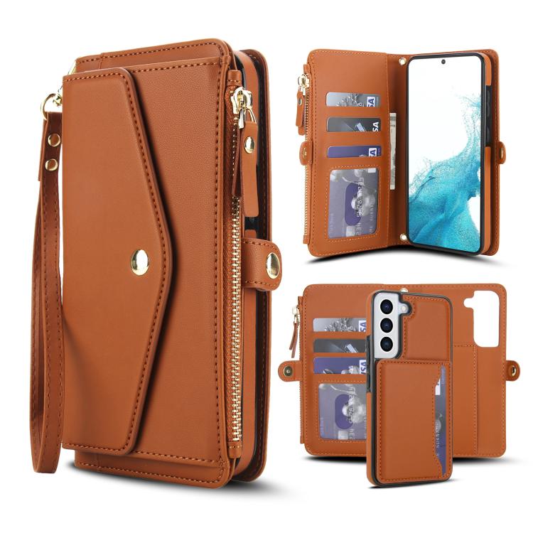 Funda de cuero desmontable con cordón para Samsung Galaxy S22 5G (marrón)