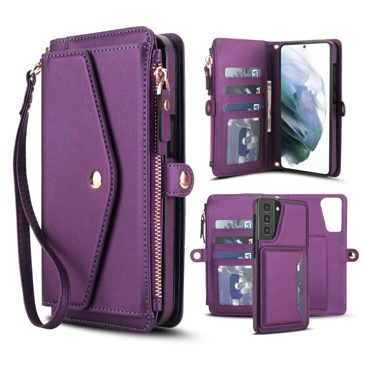 Funda de cuero desmontable con cordón para Samsung Galaxy S21 5G (morado oscuro)