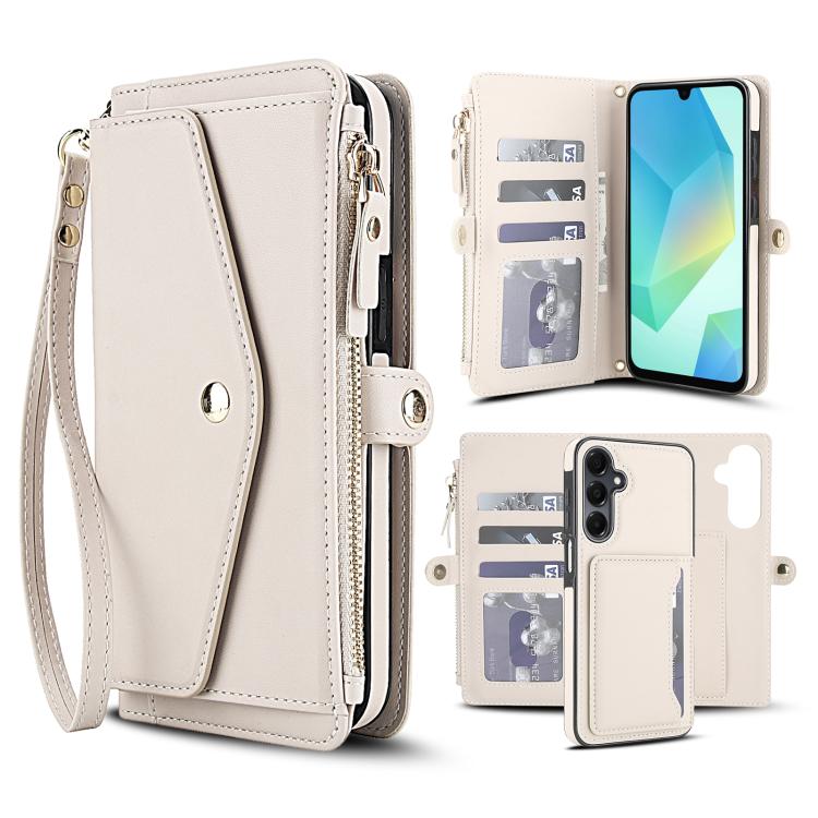 Funda de cuero desmontable con cordón para Samsung Galaxy A14 4G/5G (blanco)