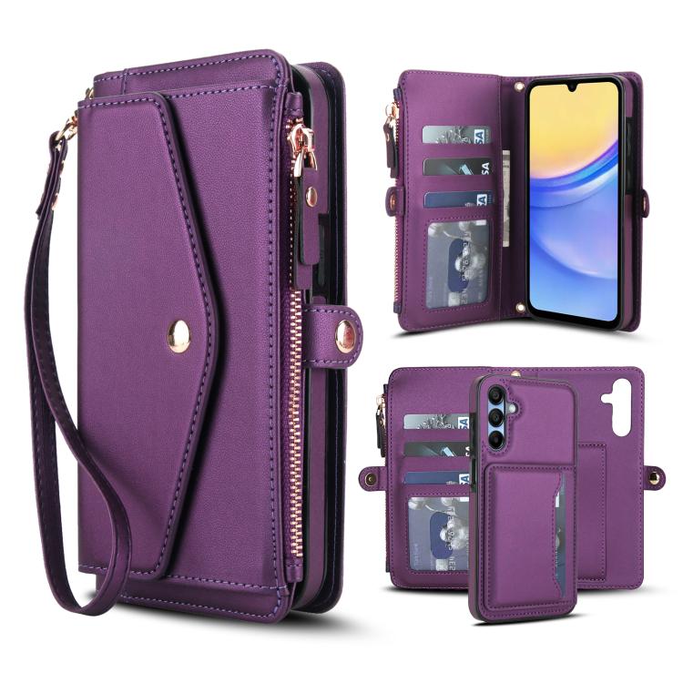 Funda de cuero desmontable con cordón para Samsung Galaxy A56 5G (morado oscuro)