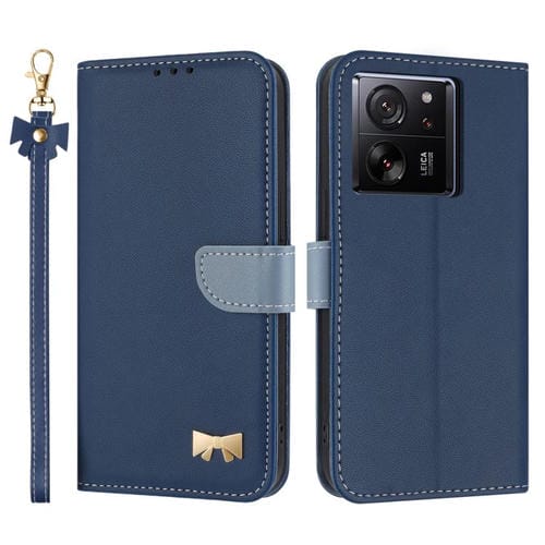 Funda de cuero con lazo metálico y correa para Xiaomi 13T/13T Pro (azul oscuro)