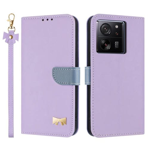 Funda de cuero con lazo metálico y correa para la mano para Xiaomi 13T/13T Pro (morado)