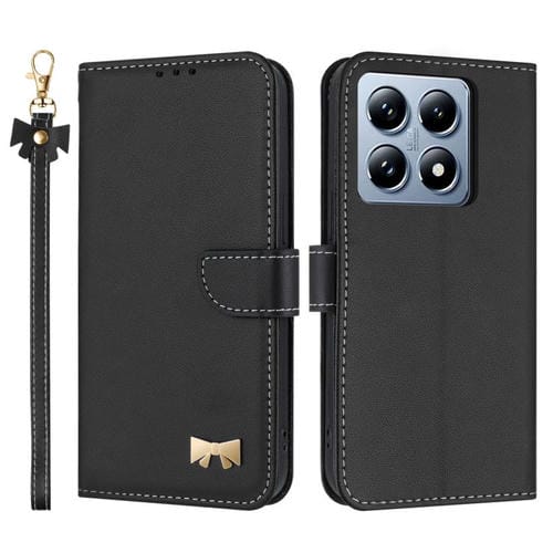 Funda de cuero con lazo metálico y correa para la mano para Xiaomi 14T (negra)