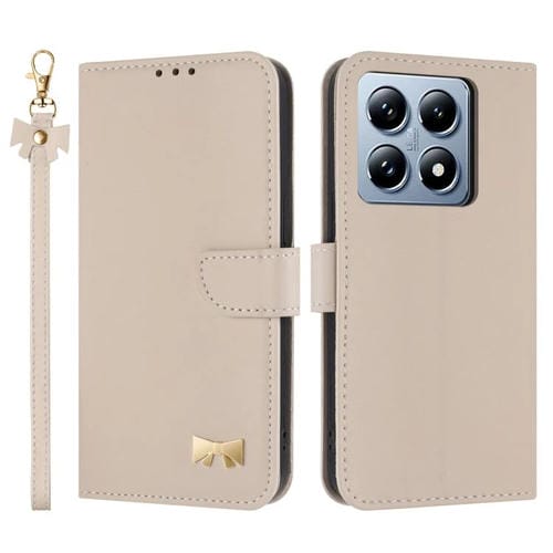 Funda de cuero con lazo metálico y correa para la mano para Xiaomi 14T (albaricoque)