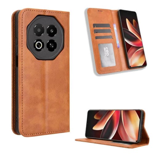 Funda de cuero con textura retro y hebilla magnética para Meizu Note 16 5G (marrón)