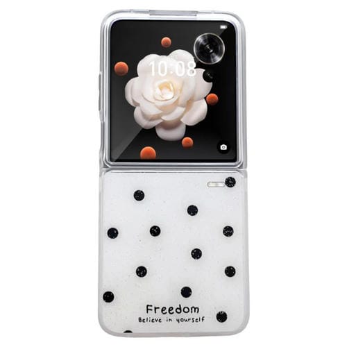 Funda para teléfono con purpurina y puntos para Honor Magic V Flip (blanca)