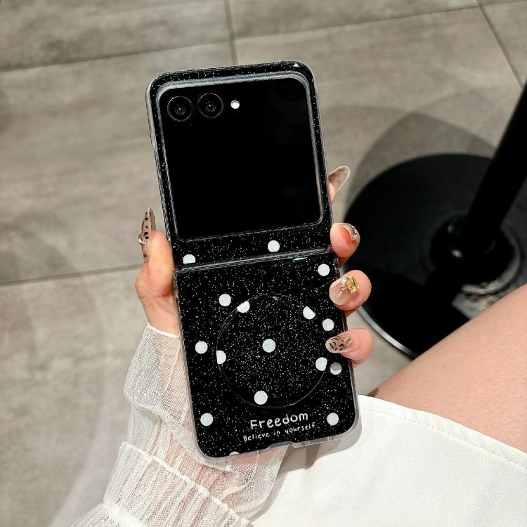 Funda para Motorola Razr 60 con diseño de puntos brillantes y soporte (negra)
