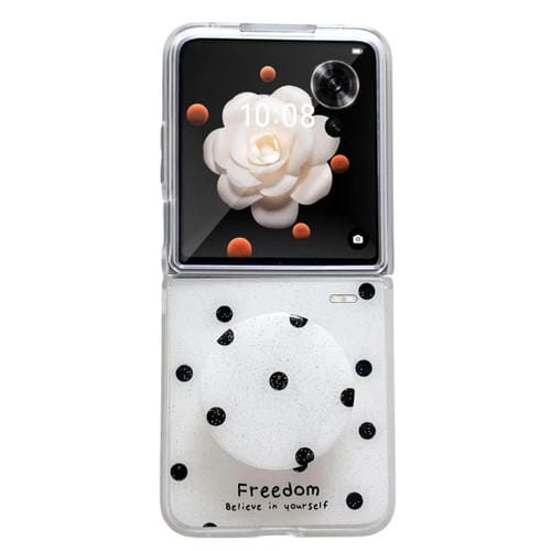 Funda para teléfono con purpurina y puntos para Honor Magic V Flip (blanca)