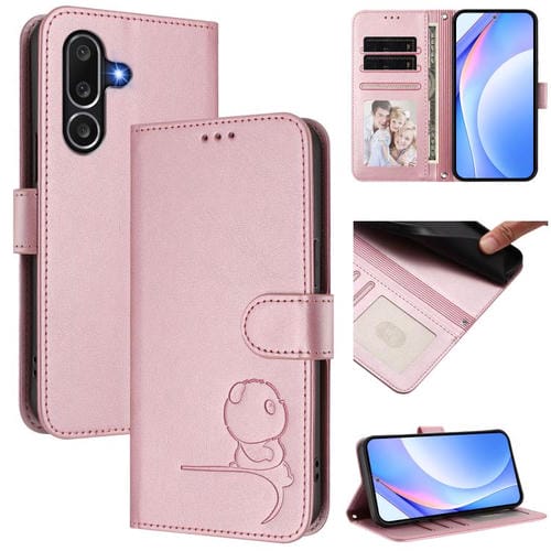 Funda de cuero con relieve RFID y cordón para Samsung Galaxy M56 5G (rosa)