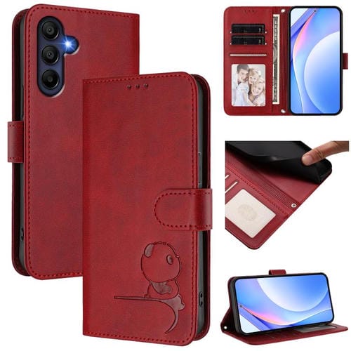 Funda de piel con estampado RFID y cordón para Samsung Galaxy A16 4G/5G (rojo vino)