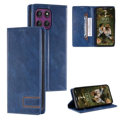 Funda de cuero magnético con textura retro RFID TTUDRCH para Motorola Edge 60 Pro (azul)