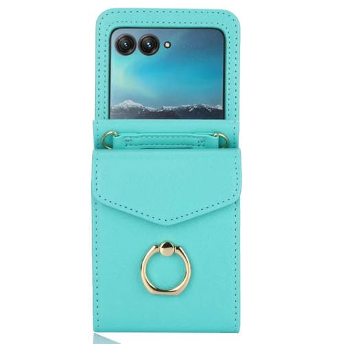 Funda para Motorola Razr 60 Ultra con ranura para tarjeta RFID y soporte de anillo (verde menta)