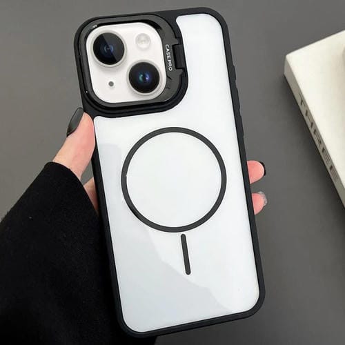 Funda magnética MagSafe para iPhone 15 Plus con soporte para lente de PC (negro)