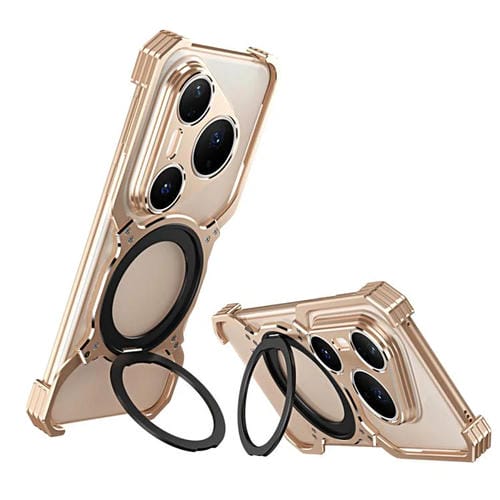 Funda metálica con soporte MagSafe sin bordes para Huawei Pura 80 Pro (dorada)