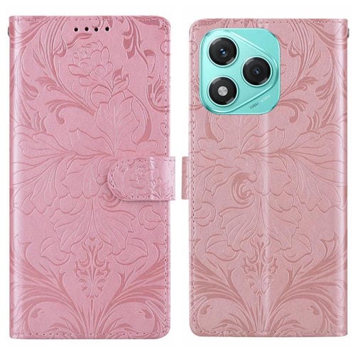 Funda de cuero con estampado floral en relieve global para Honor 400 Lite (rosa)